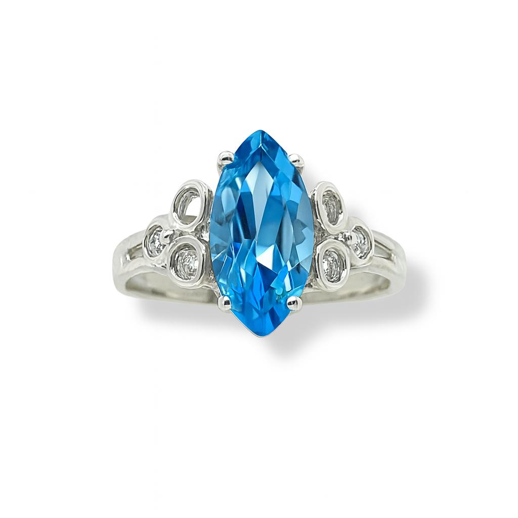Blue Topaz Marquise-Cut Birthstone Gold Ring