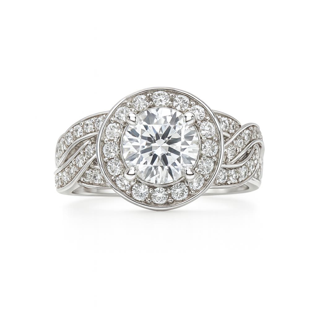 Briliant Round-Cut Engagement Gold Ring