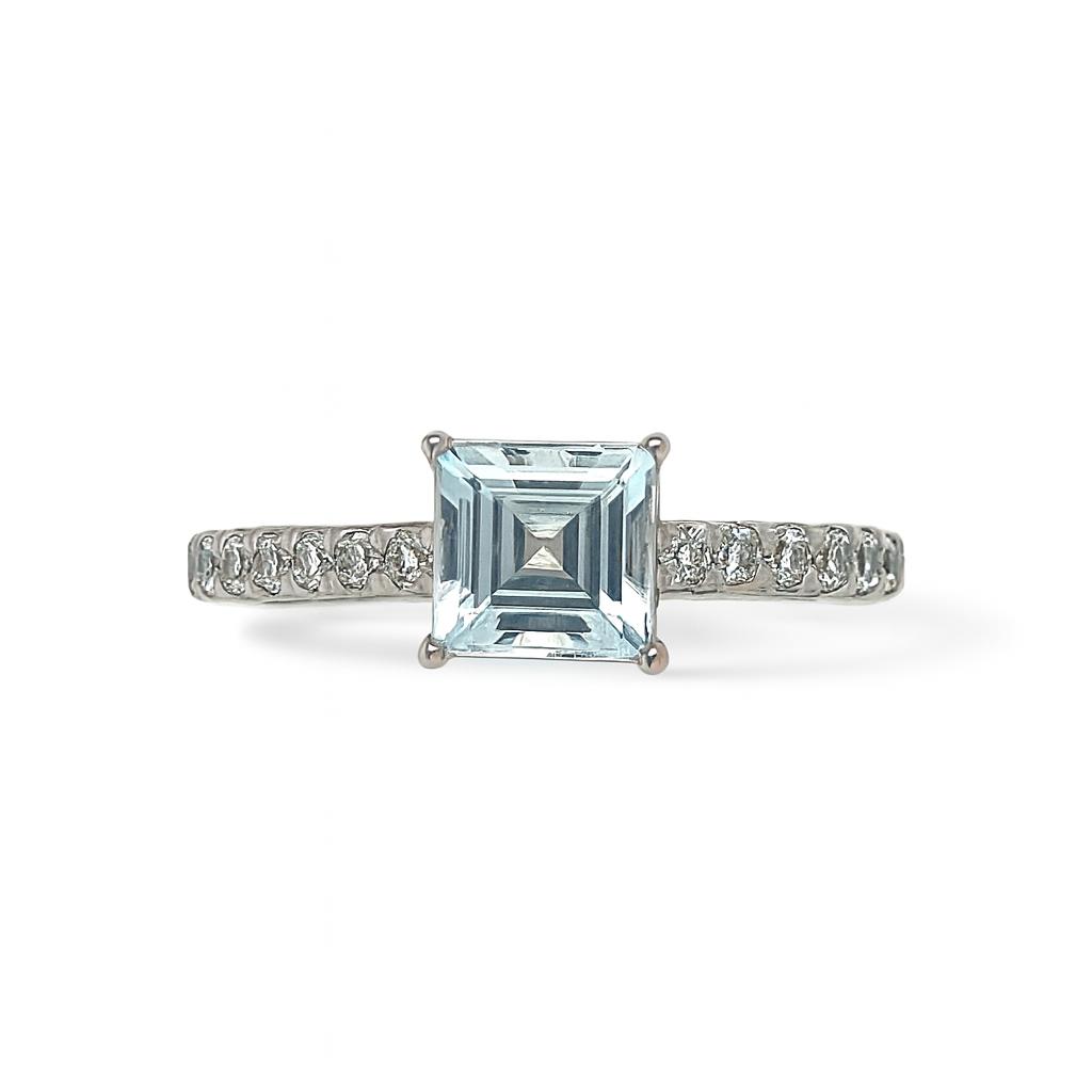 Aquamarine Square-Cut Gemstone Engagement Gold Ring