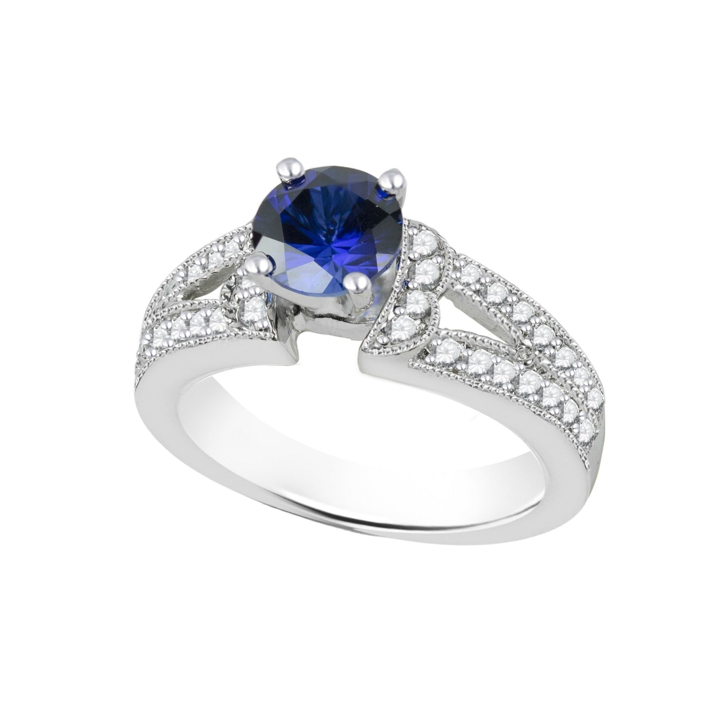 Blue Sapphire Round-Cut Birthstone Gold Ring