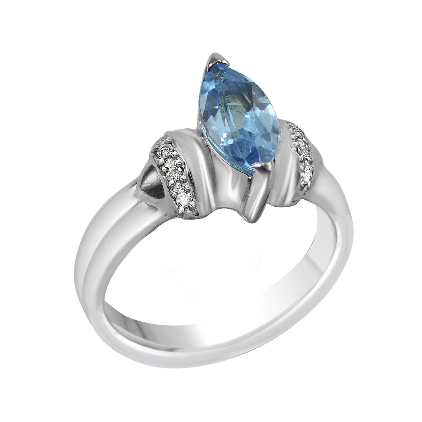 Blue Topaz Marquise-Cut Birthstone Gold Ring