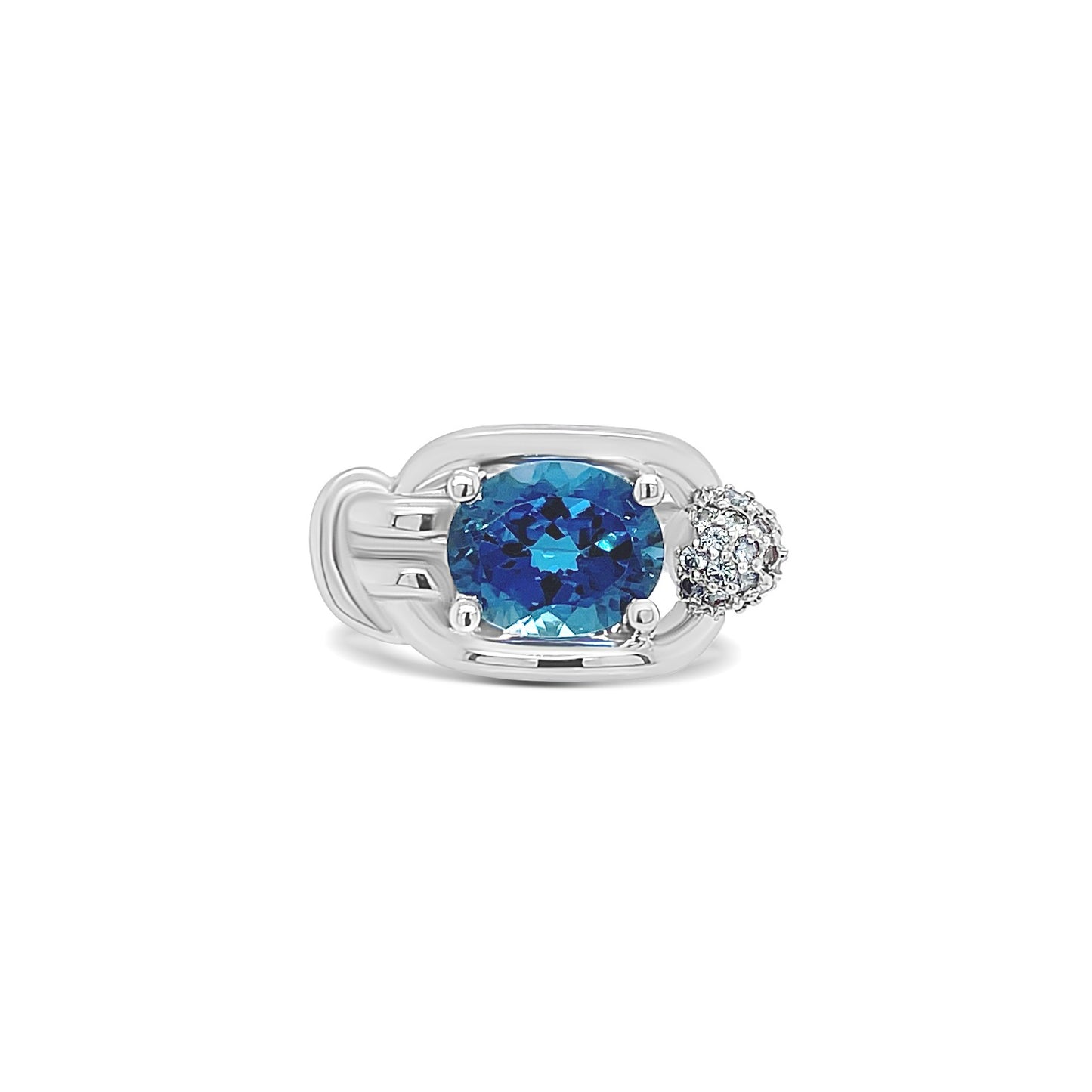Blue Topaz Oval-Cut Birthstone Gold Ring