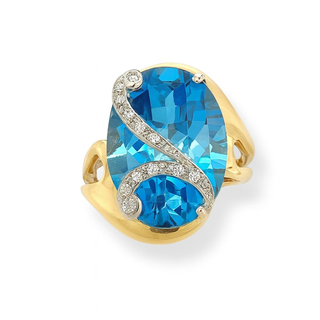 Blue Topaz Oval-Cut Birthstone Gold Ring