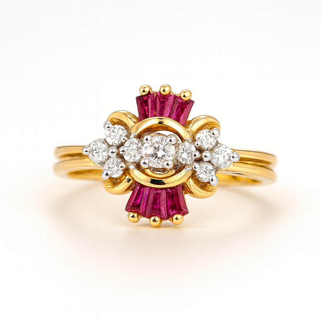 Tapered Baguette Rubies Birthstone Gold Ring