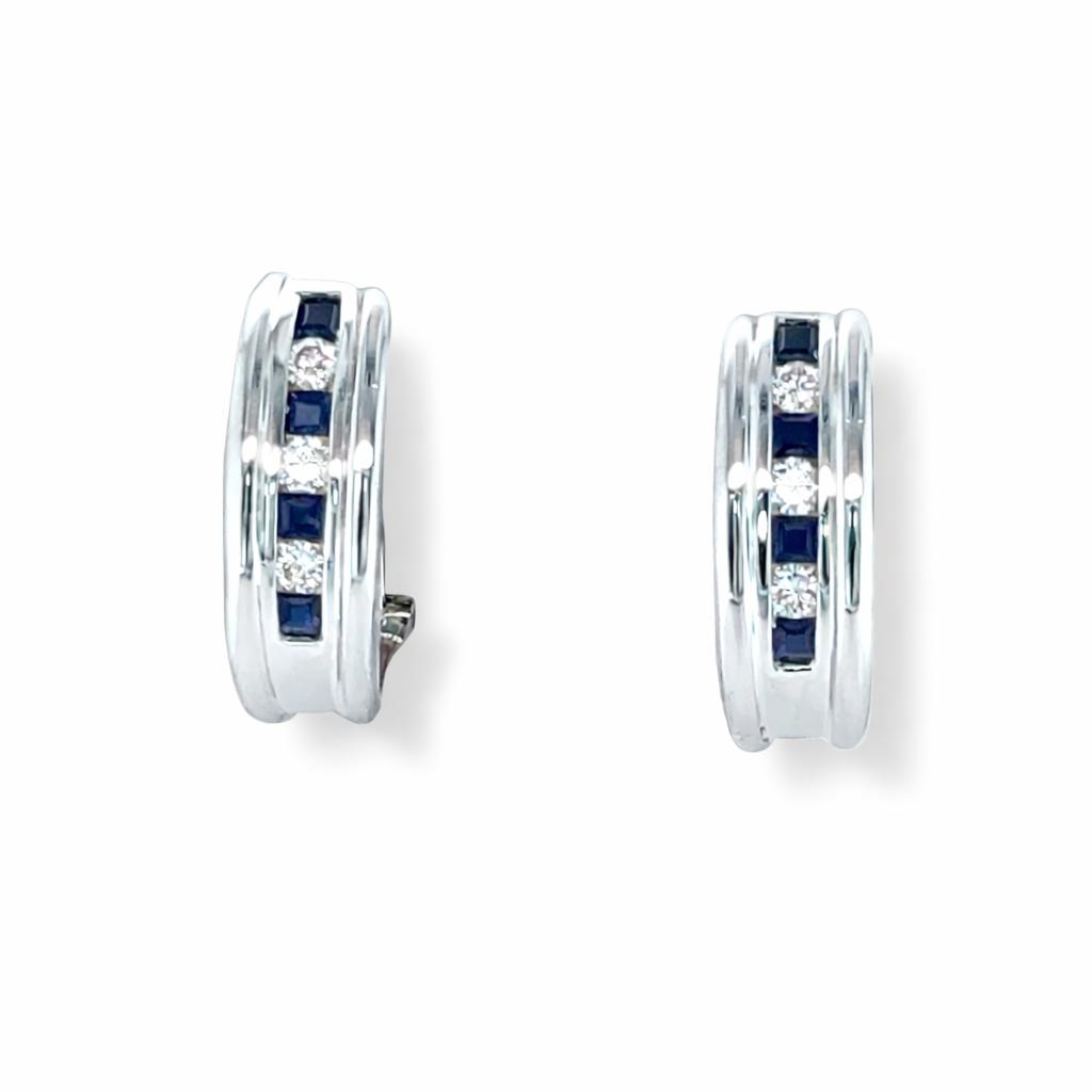 Sapphire Line Hoop White Gold Earrings