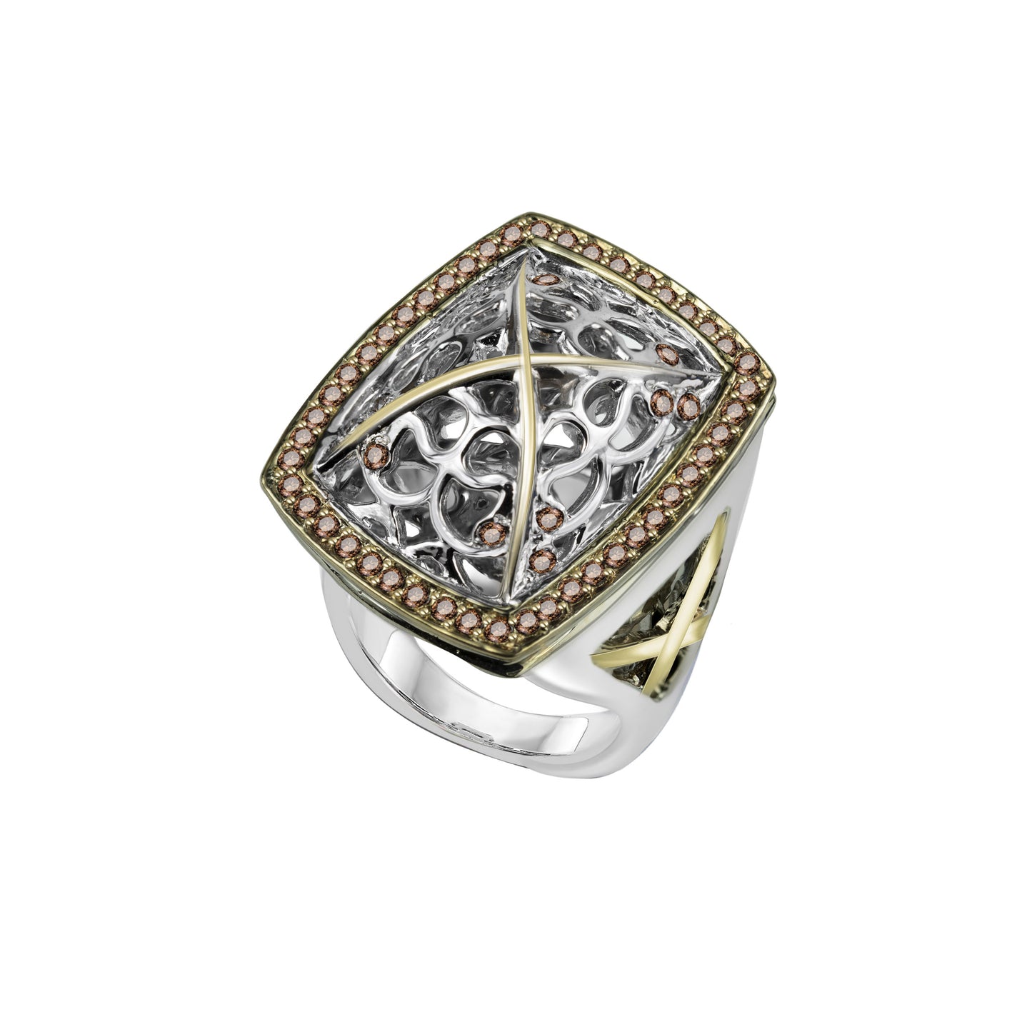 Rectangular Framed Round-Cut White Gold Ring