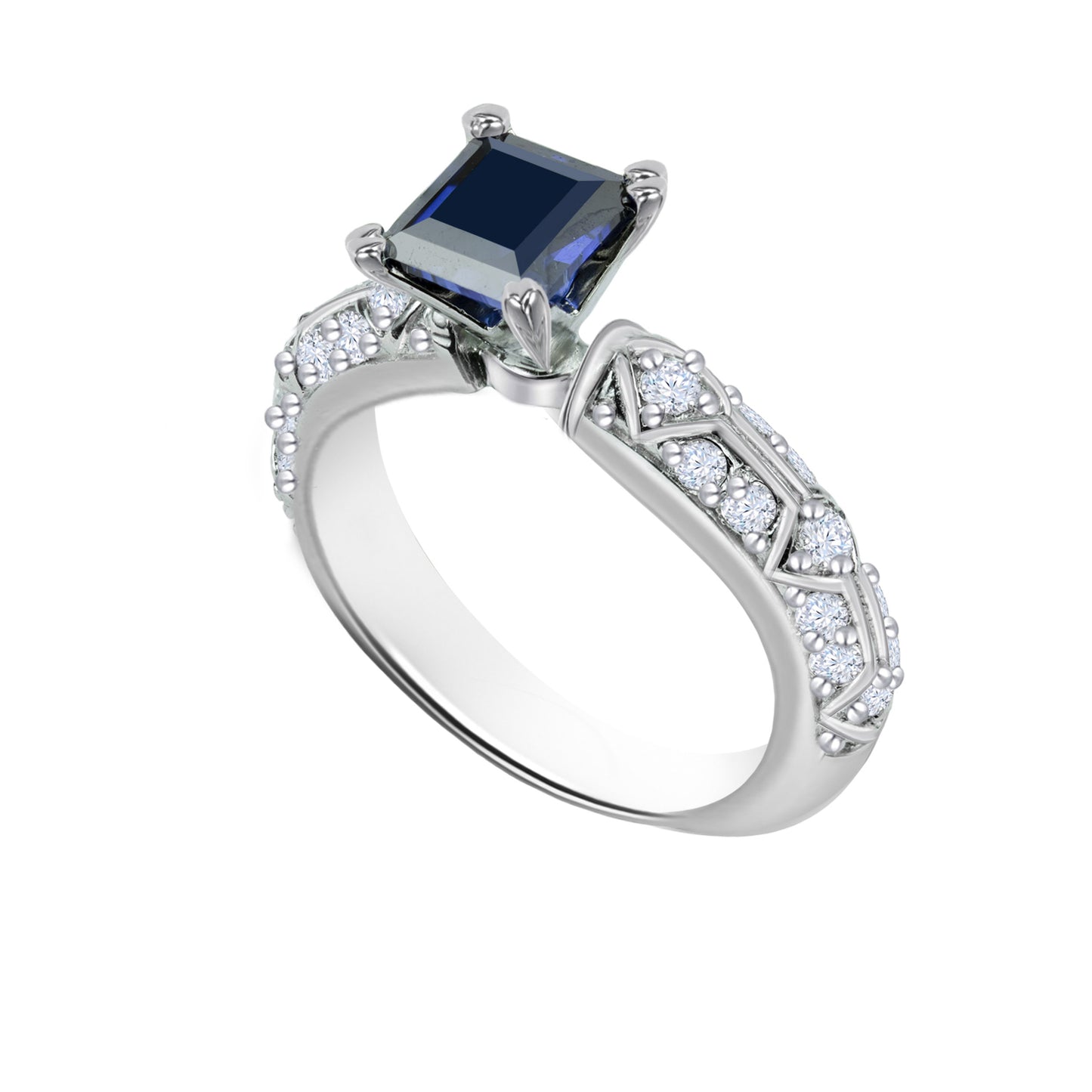 Blue Sapphire Emerald-Cut White Gold Ring