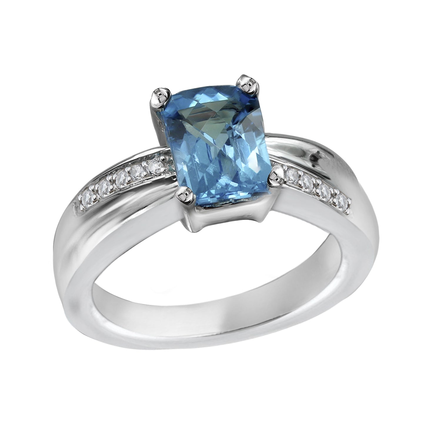 Blue Topaz Emerald-Cut Birthstone Gold Ring