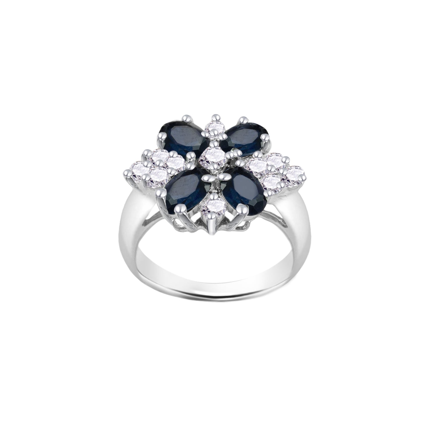Deep Blue Oval Sapphires Birthstone Ring