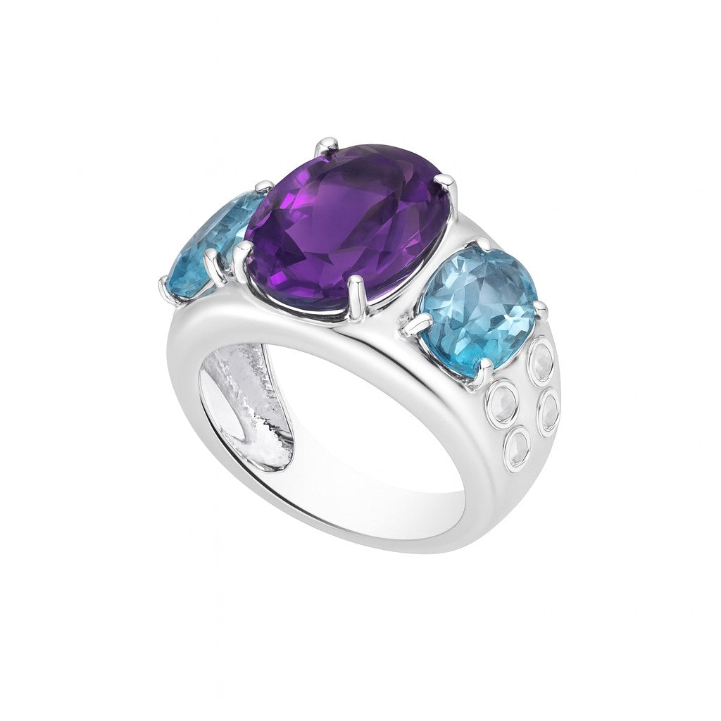 Three Stones Oval Cut Birthstone Gold Ring