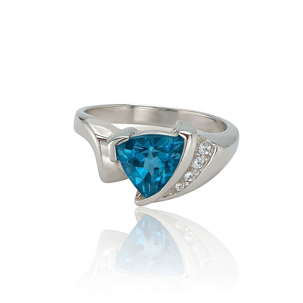 Blue Topaz Trillion Cut Birthstone Gold Ring