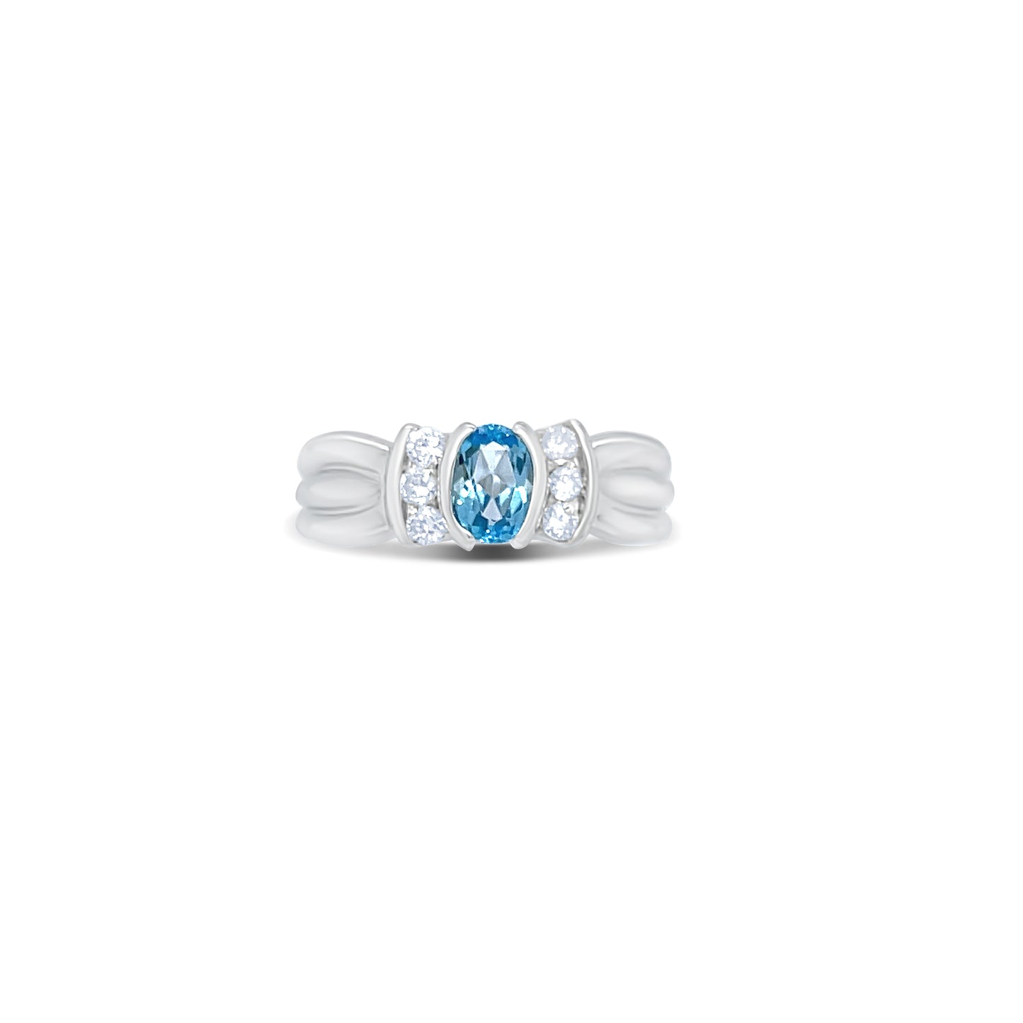 Blue Topaz Oval-Cut Gemstone Birthstone Gold Ring