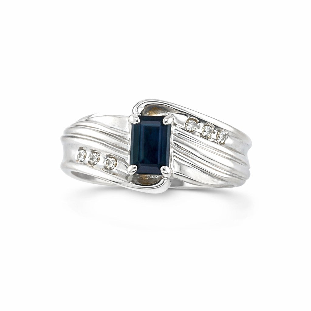 Blue Sapphire Emerald Cut Birthstone Gold Ring