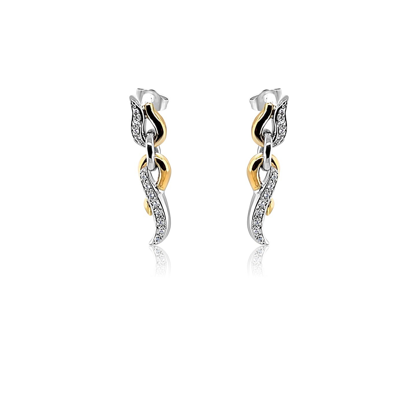 14K Two Tones Gold Stud Long Earring