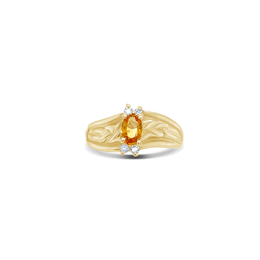 Oval Citrine and Diamond Gold Ring