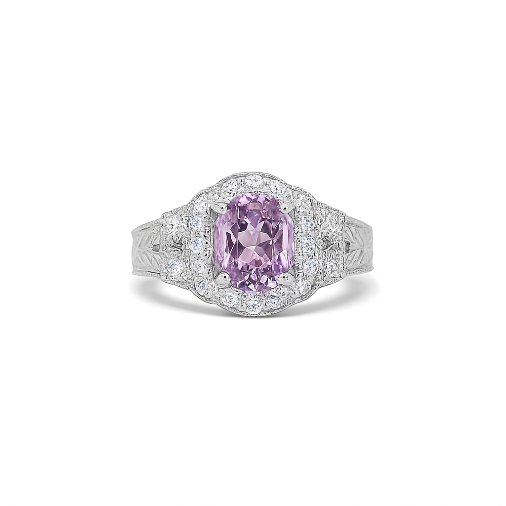 Pink Sapphire Oval-Cut White Gold Ring