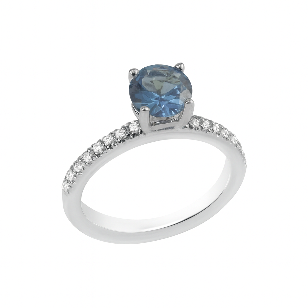 Blue Topaz Round-Cut Birthstone Gold Ring