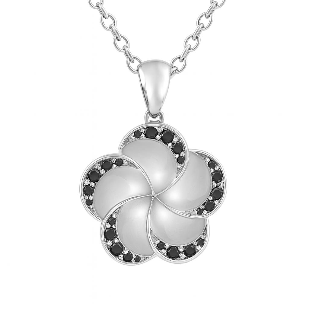 Flower-Style Round-Cut Gemstones Gold Pendant