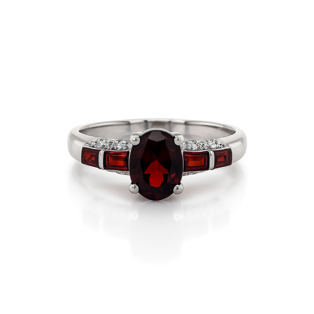 Garnet Ember Elegance White Gold Ring