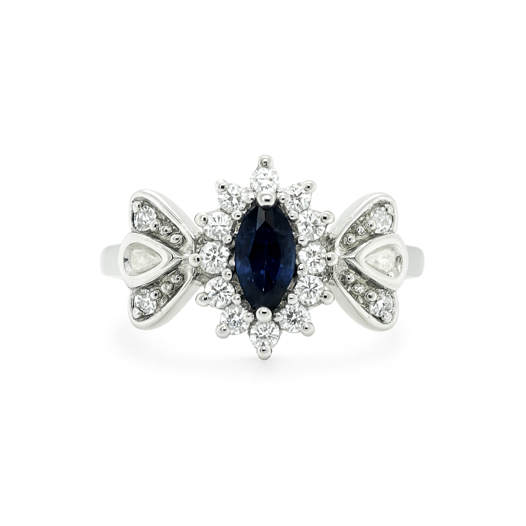 Blue Marquise-Cut Sapphire Birthstone Gold Ring