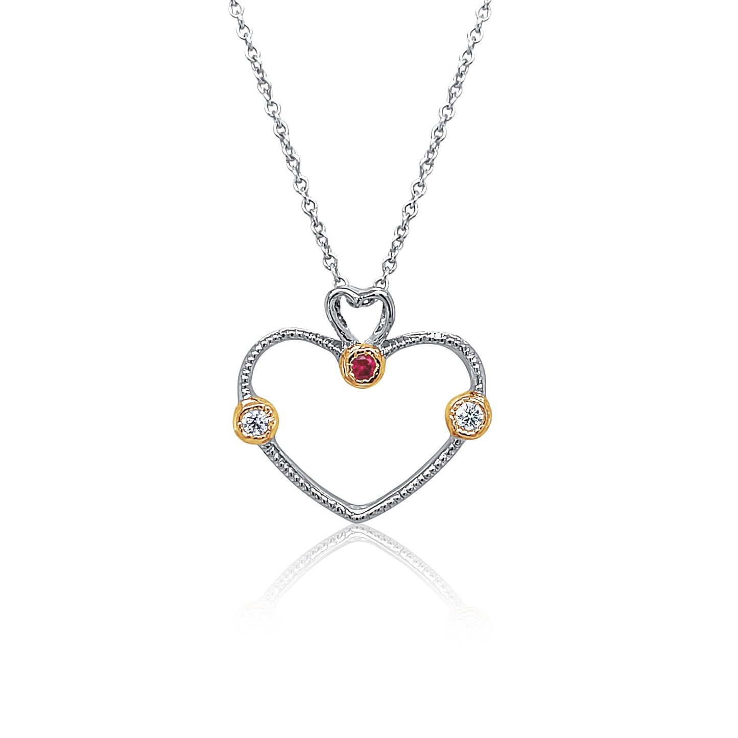 Ruby & Diamond Two-Tone Open Heart Pendant
