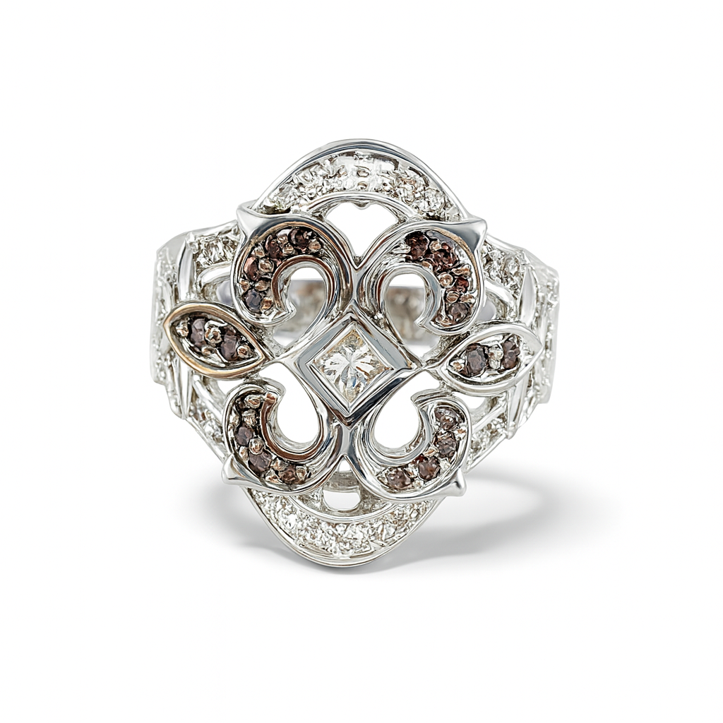 Vintage-Style Round-Cut Gemstones White Gold Ring