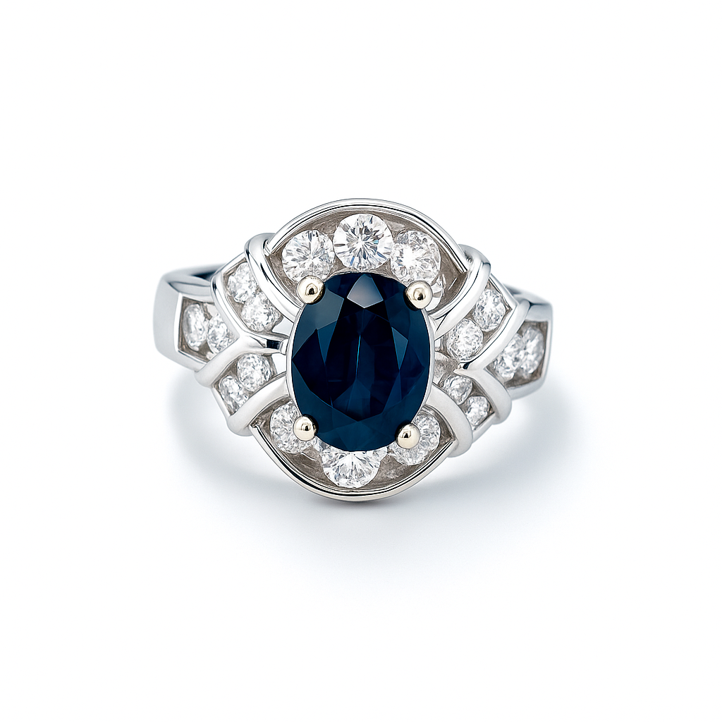 Blue Sapphire Oval-Cut White Gold Ring