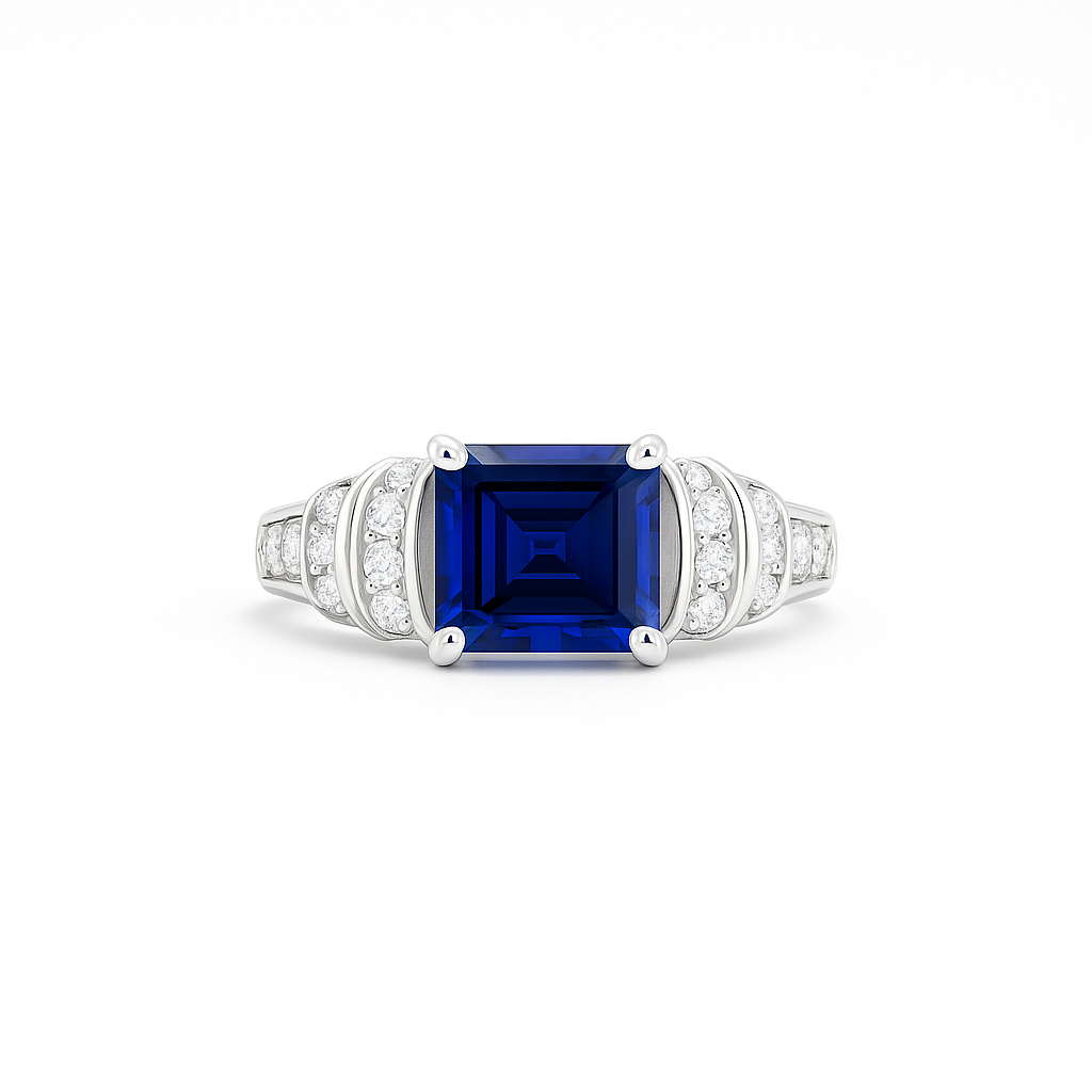 Blue Sapphire Square-Cut White Gold Ring