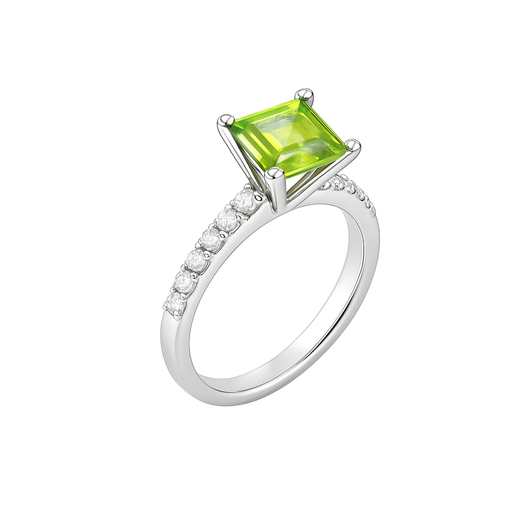 Synthetic Emerald Square-Cut White Gold Ring