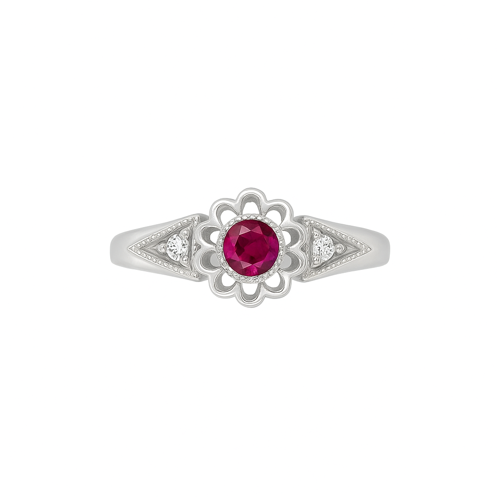 Round-Cut Pink Ruby White Gold Ring