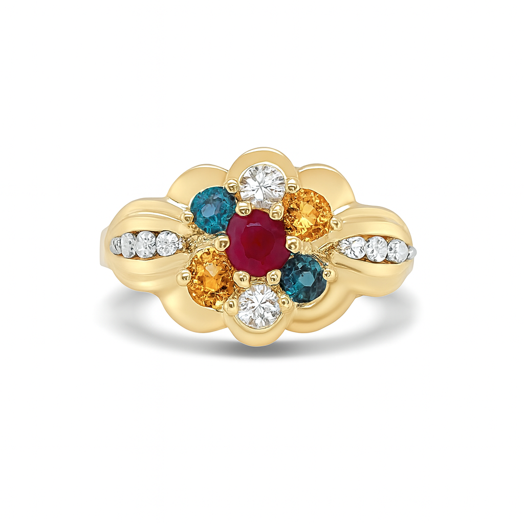 Vibrant Floral-Cut Yellow Gold Ring