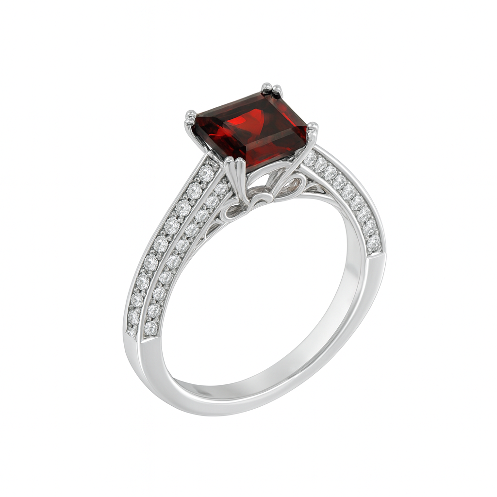Red Garnet Cathedral White Gold Ring