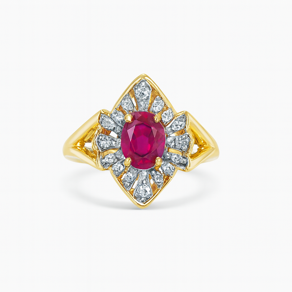 Oval-Cut Ruby Gemstone Yellow Gold Ring