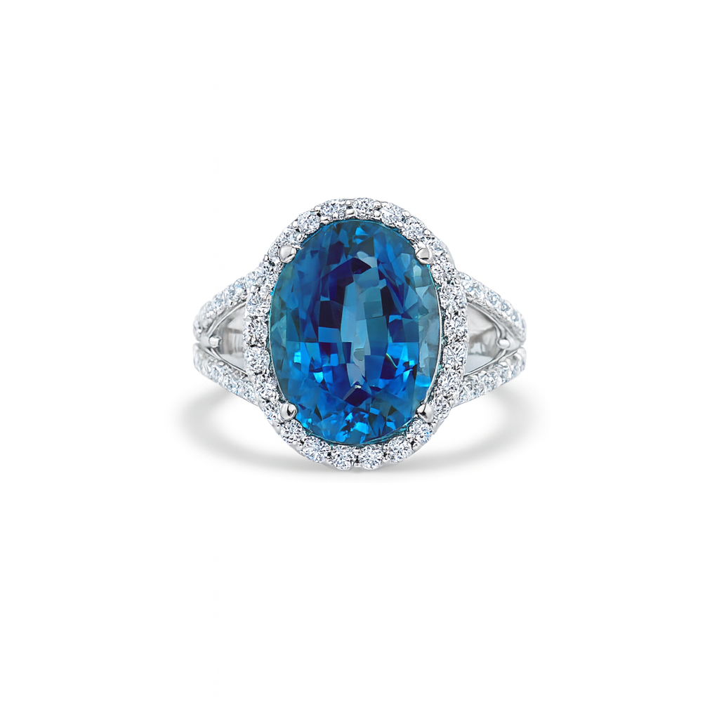 Blue Topaz Oval-Cut Birthstone Gold Ring