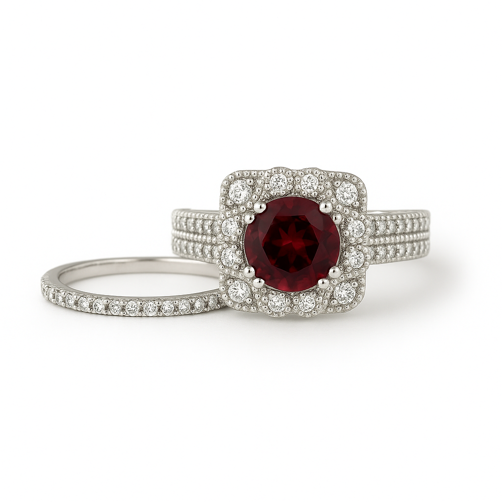 Red Round-Cut White Gold Ring