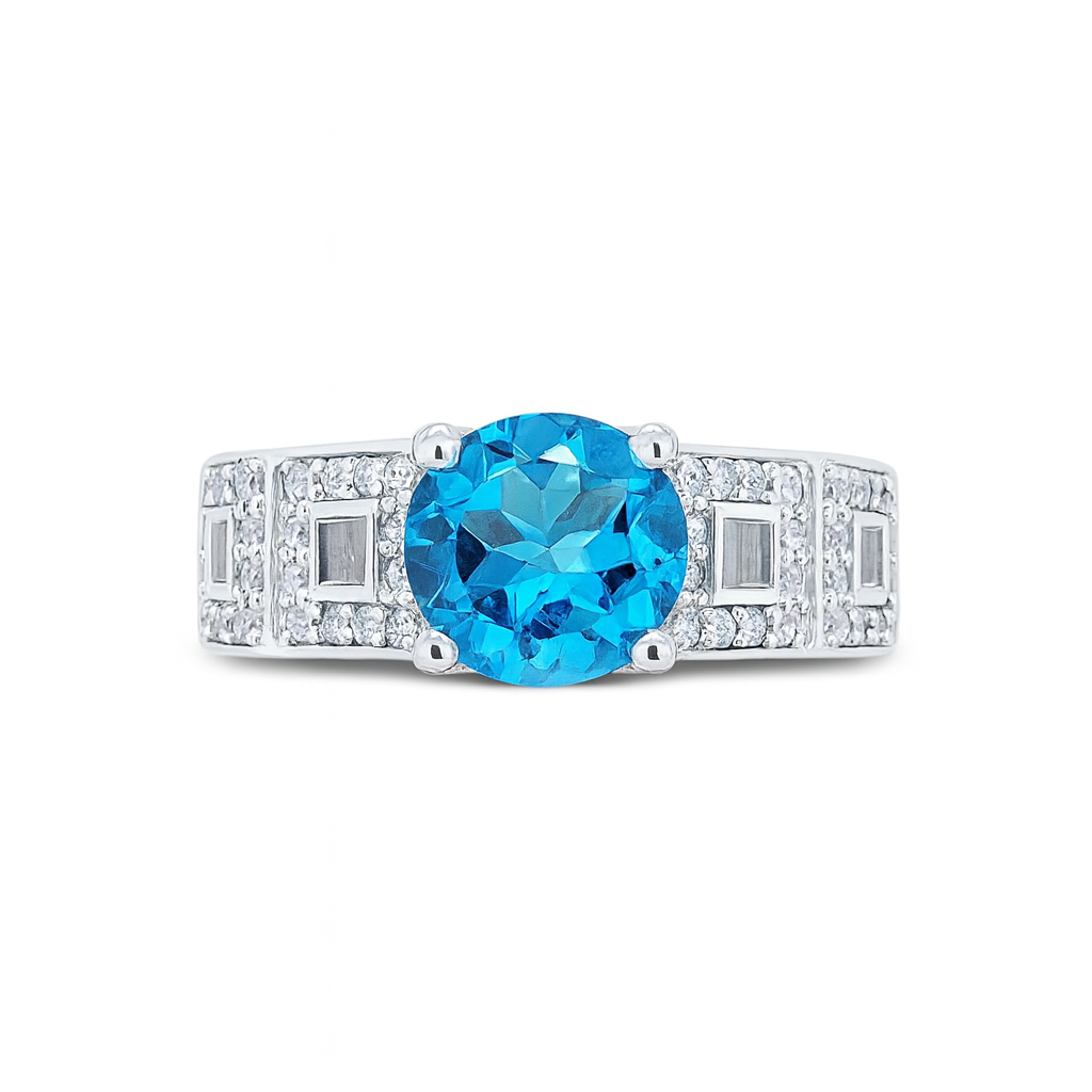 Blue Topaz Round-Cut Birthstone Gold Ring
