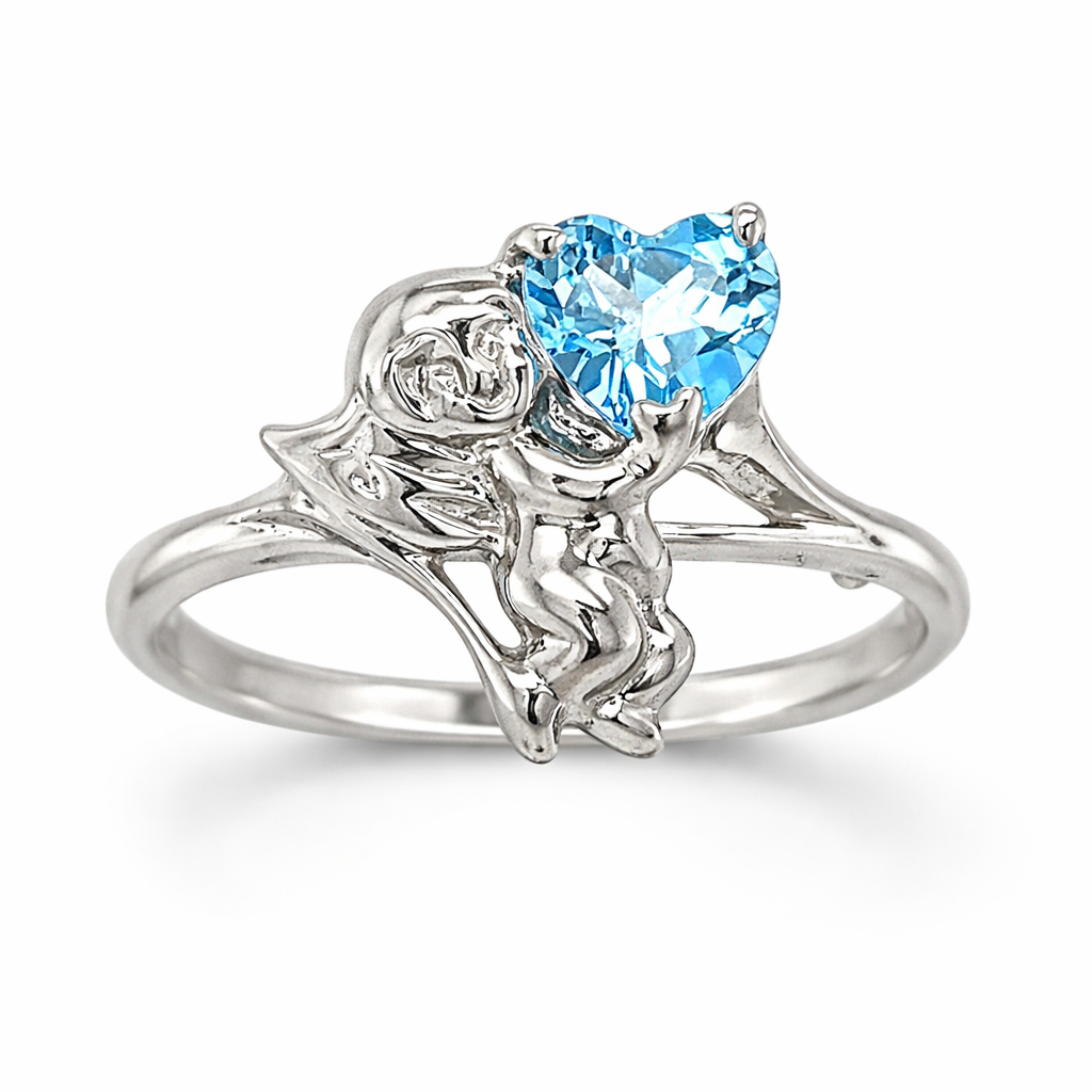 Guardian Angel Heart White Gold Ring