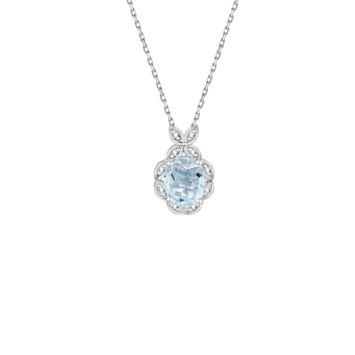 Blue Topaz Floral Diamond Pendant