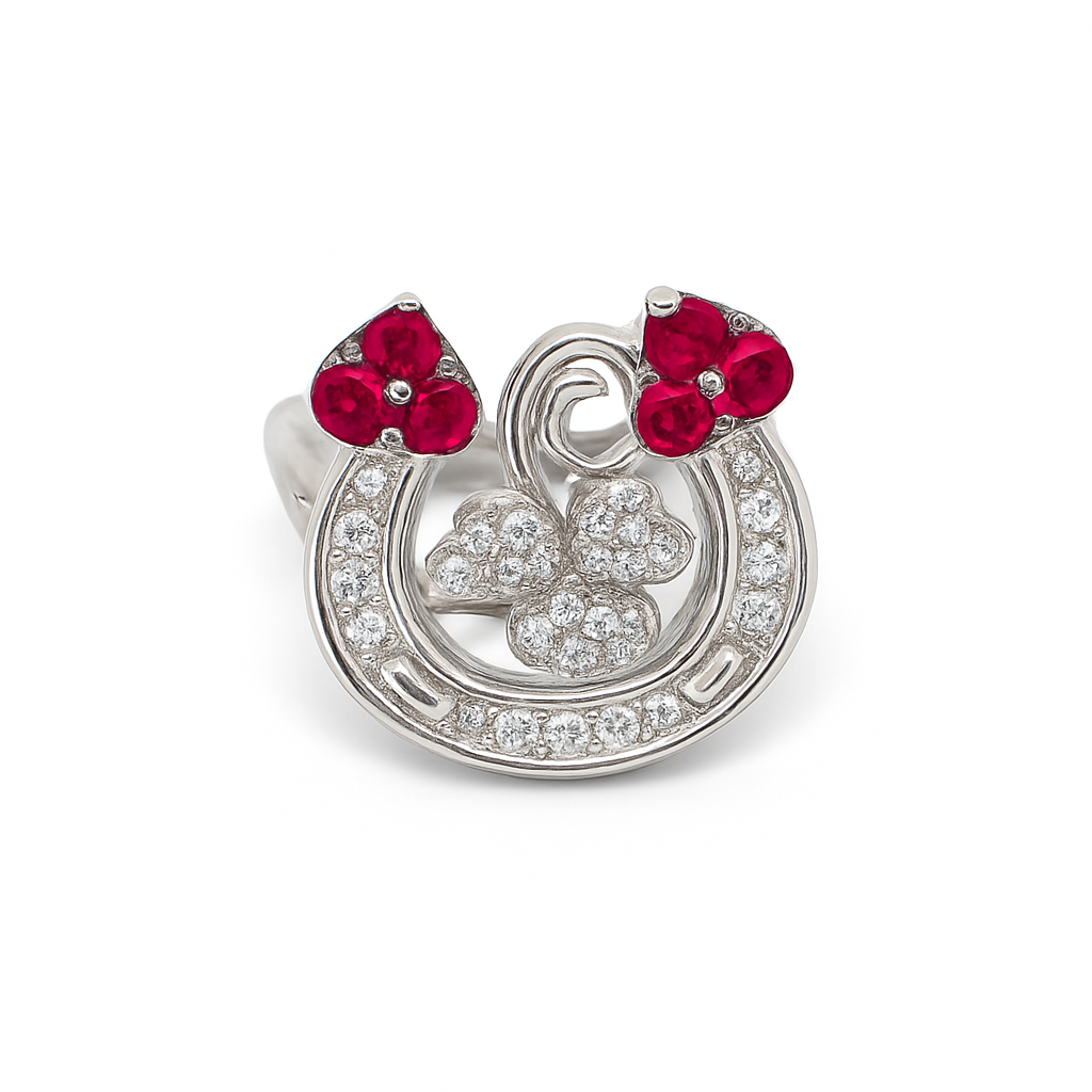 Horseshoe Shape Round-Cut Gemstones White Gold Ring