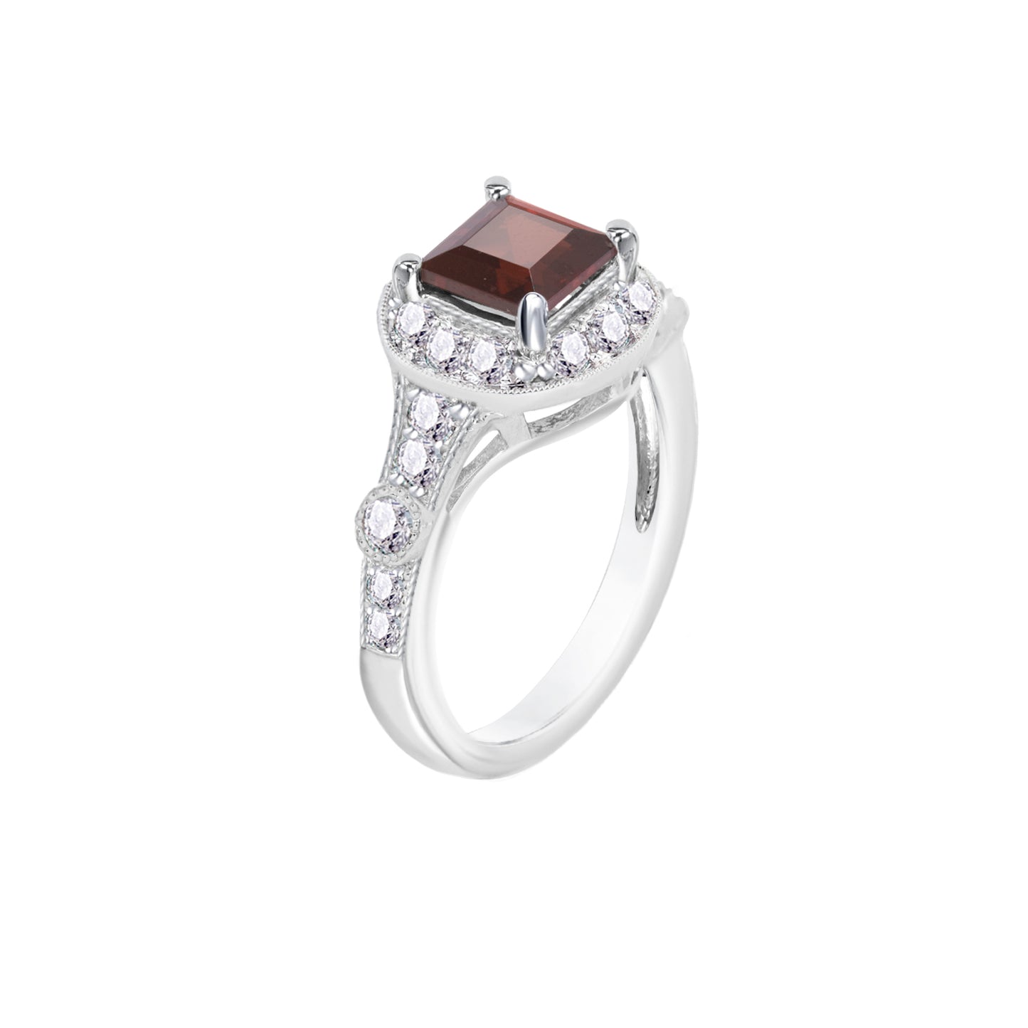 Square-Cut Red Gemstone White Gold