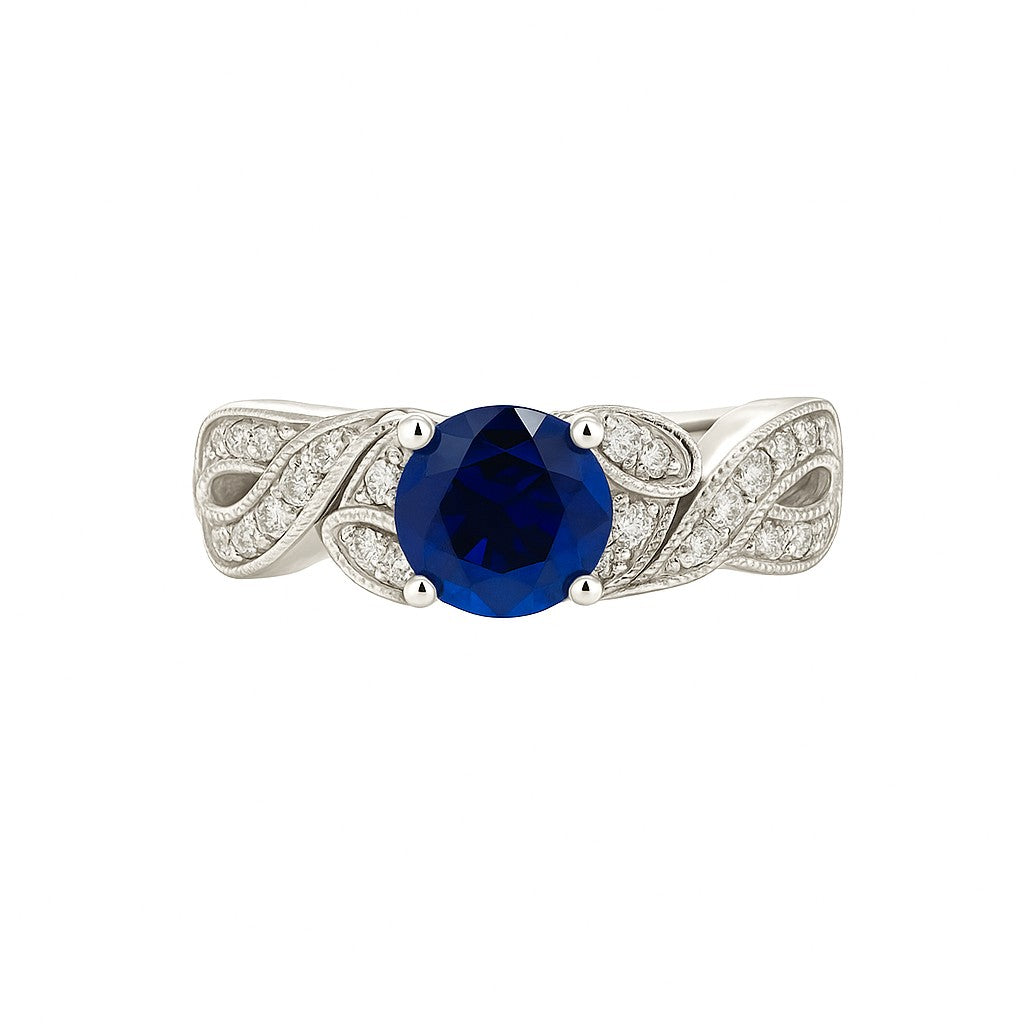 Blue Round-Cut White Gold Ring