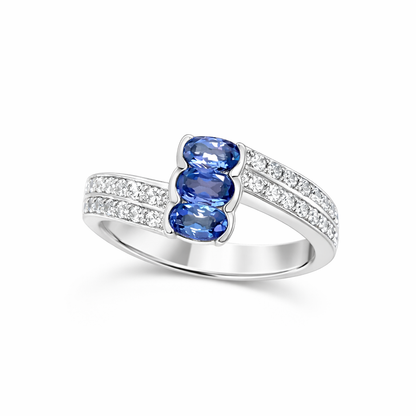 Triple Sapphire Tanzanite Birthstone Gold Ring