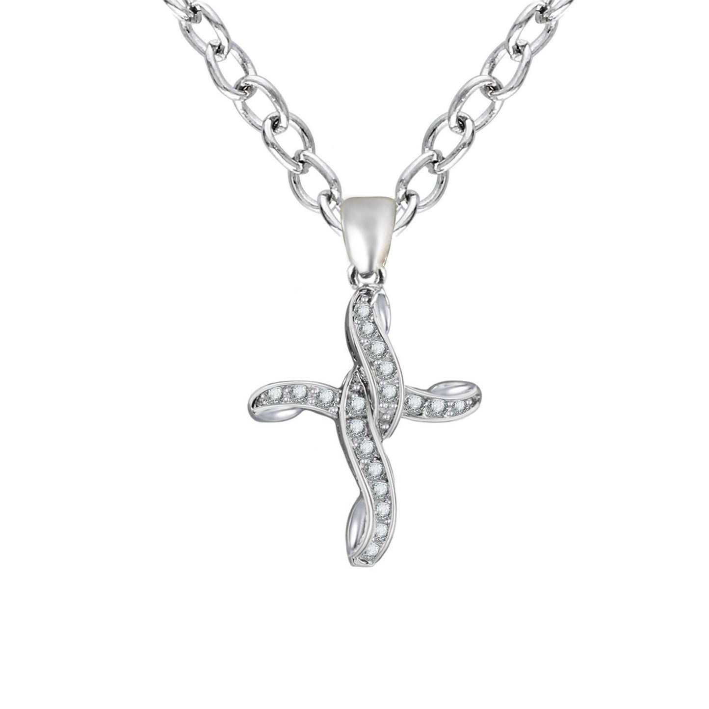 Graceful Twist Diamond Cross Pendant