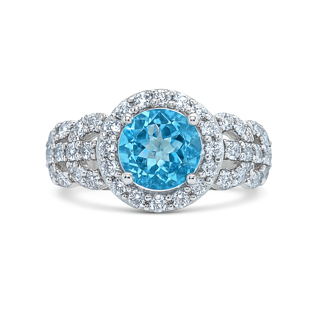 Blue Topaz Round-Cut Birthstone Gold Ring