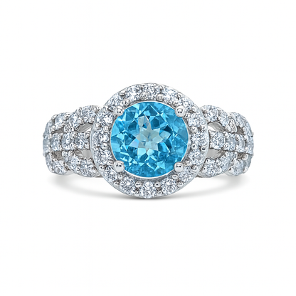 Blue Topaz Round-Cut Birthstone Gold Ring