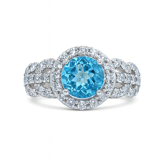 Blue Topaz Round-Cut Birthstone Gold Ring