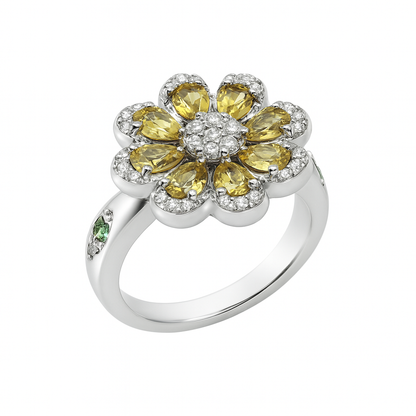 Yellow Sapphire Pear-Cut White Gold Ring