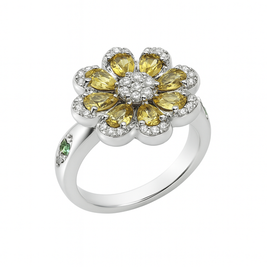 Yellow Sapphire Pear-Cut White Gold Ring
