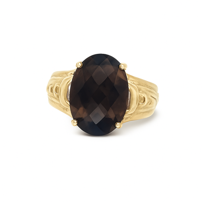 Smoky Topaz Oval-Cut Birthstone Gold Ring