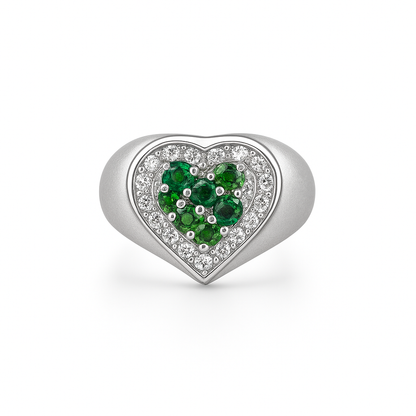Green Round St's Heart-Cut White Gold Ring